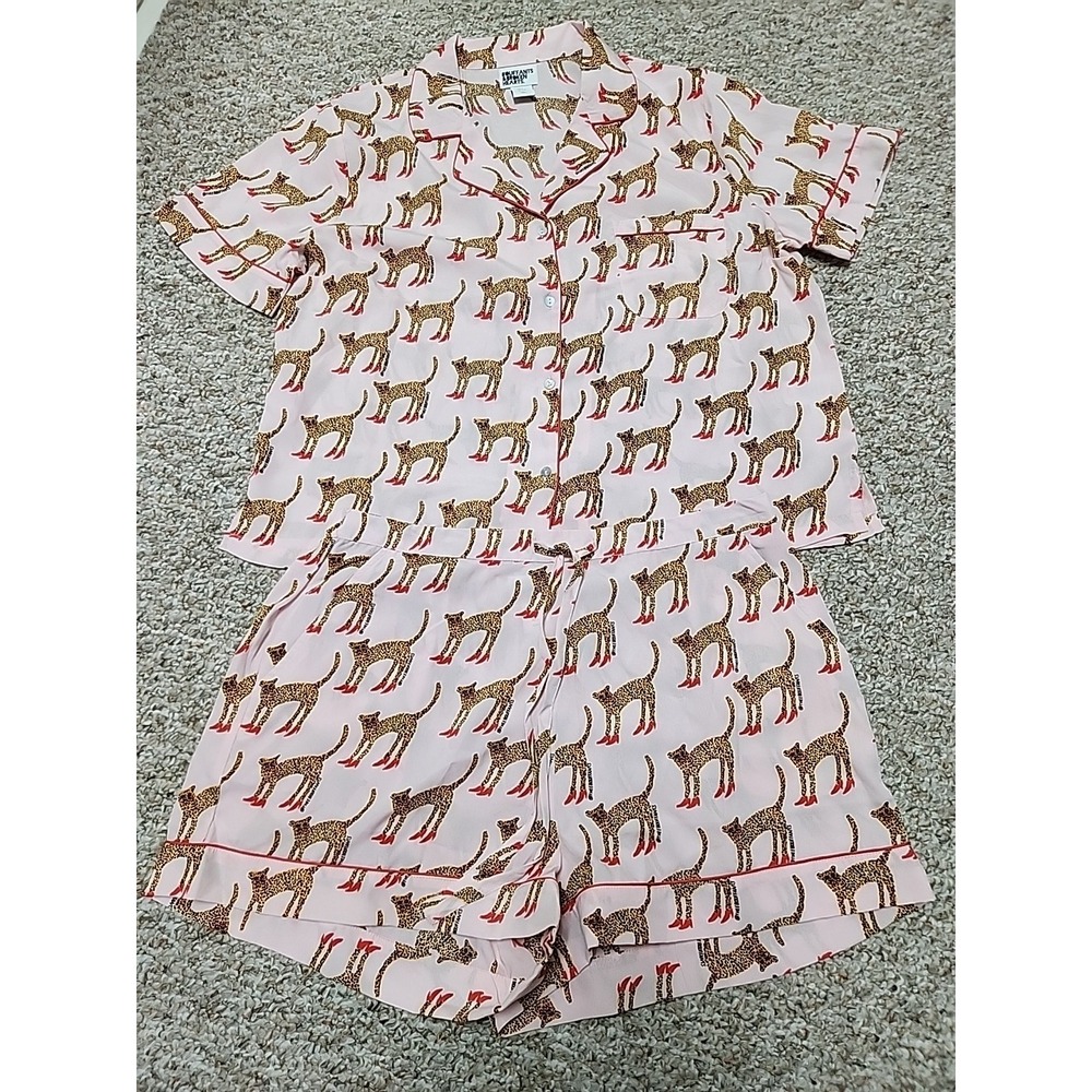 Bouffants Broken Hearts Pajama Set Womens Large Pink Cheetah in Heels Top Shorts